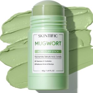 SKINTIFIC Mugwort Clay Stick Mask for Face, Redness Soothing & Breakout Control with Centella and Salicylic Acid, Gentle Exfoliating, Vegan Skincare, Wash-Off Facial Mud Mask
